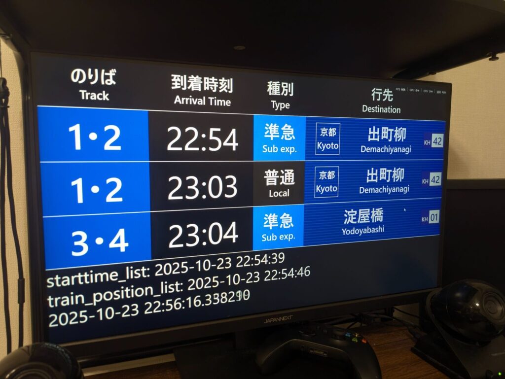 京橋駅の発車標LCDを再現した画面
